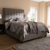 Baxton Studio CF8957-Light Grey-Queen Georgette Modern and Contemporary Light Grey Fabric Upholstered Queen Size Bed